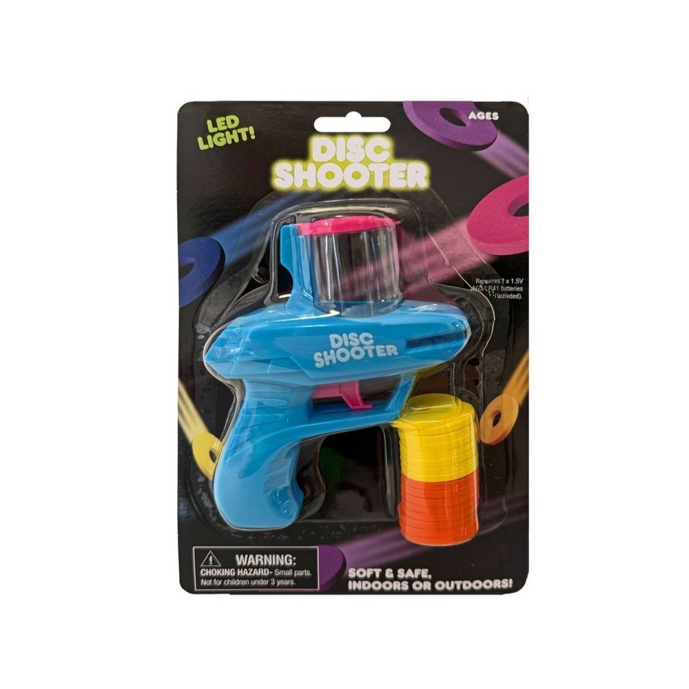 Kids Foam Disc Gun Toy, Flying Disc Shooter Blue Gun 16 Discs LED Light